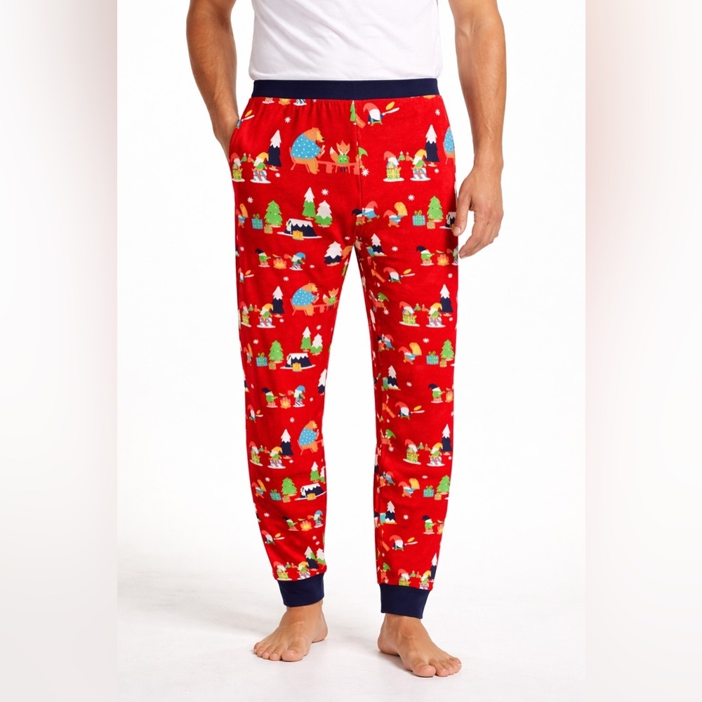 Festive Red Pajama Pants with Holiday Print